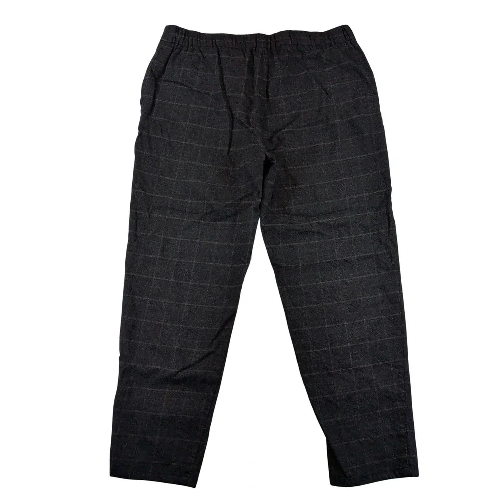 Eileen Fisher Wool Blend Windowpane Plaid Tapered Ankle Pants Gray Womens Medium